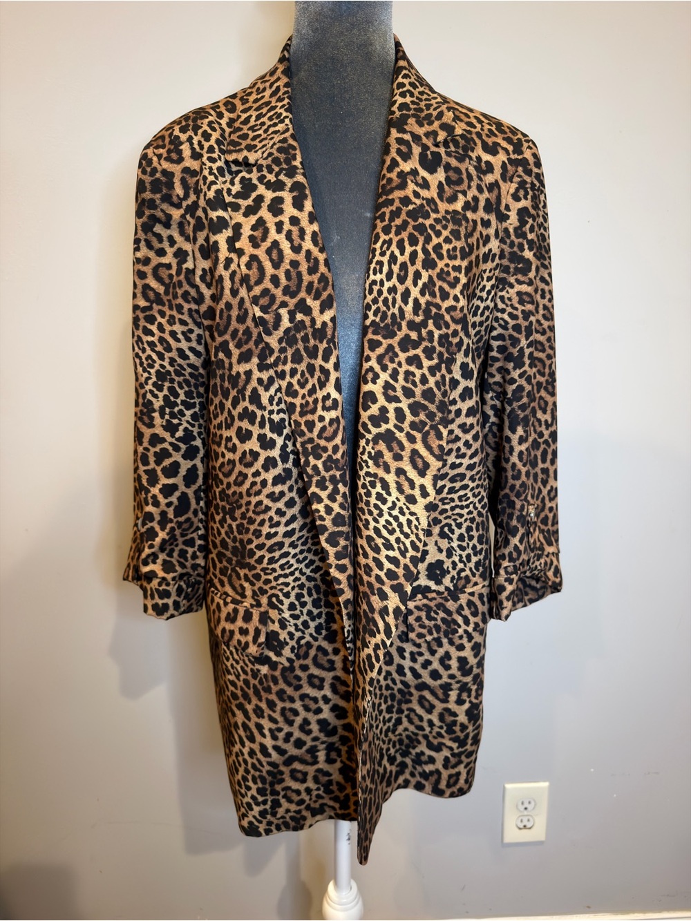 Zara Leopard Print Open-Front Blazer - Black, Brown & Tan